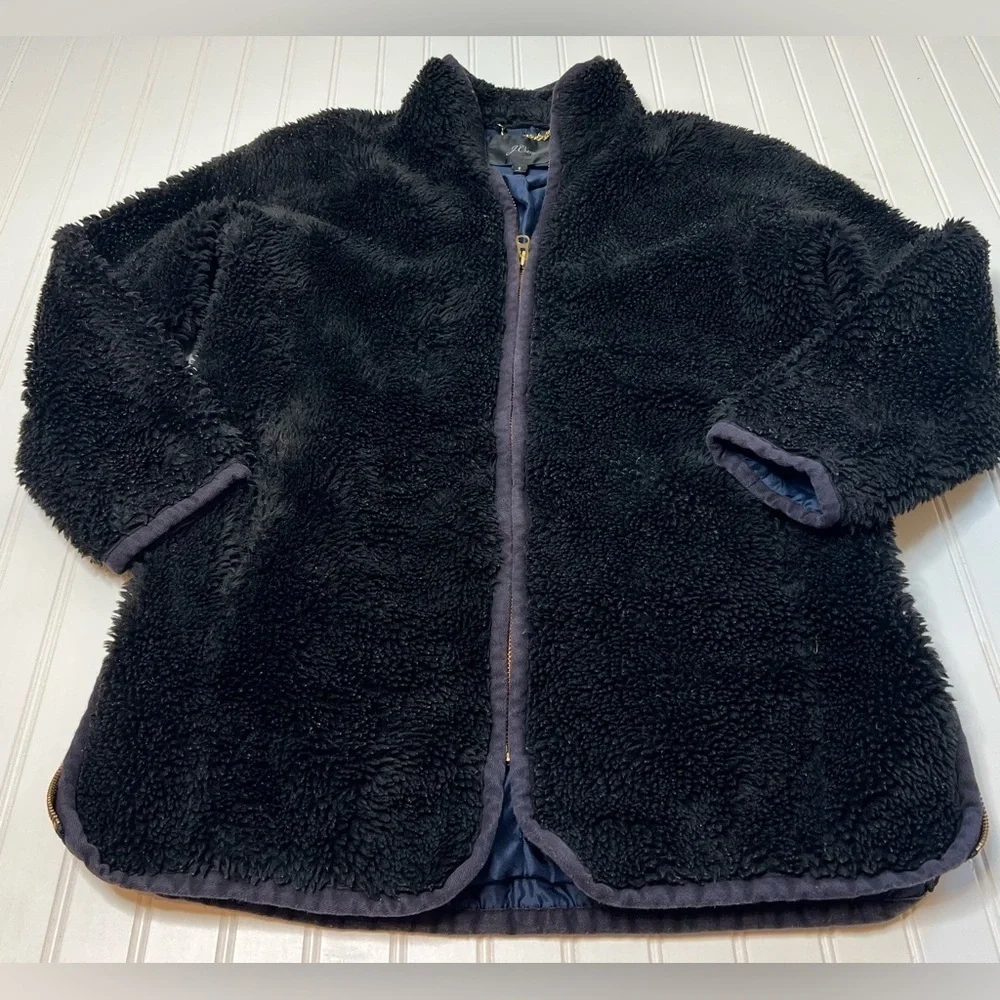 J.Crew Faux Fur Teddy Plush Jacket Womens Small Black Zip Up Coat